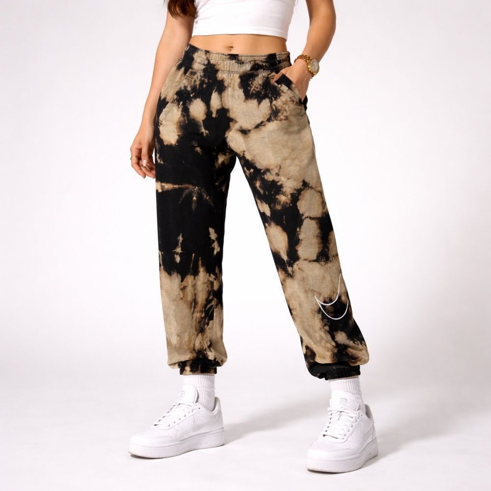 Nike Dri-FIT Customized Bleach Tie-Dye Black & Tan Sweat Pants Joggers size M
